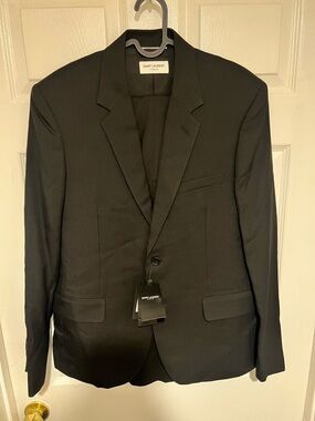 Saint Laurent Black Men's Gaberdine Notch Lapel with Trouser